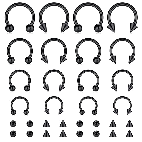 16G Septum Nose Rings Stainless Steel Hinged Seamless Nose Hoop Ring Horseshoe Piercing Jewelry Captive Bead Ring Helix Daith Tragus Cartilage Earrings for Women Men - style: style1-black