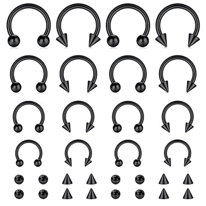 16G Septum Nose Rings Stainless Steel Hinged Seamless Nose Hoop Ring Horseshoe Piercing Jewelry Captive Bead Ring Helix Daith Tragus Cartilage Earrings for Women Men - style: style1-black