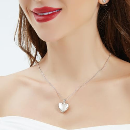 YOUFENG Love Heart Locket Necklace That Holds Pictures S925 Silver Photo Lockets Gifts for Women Jewelry - style: Polished