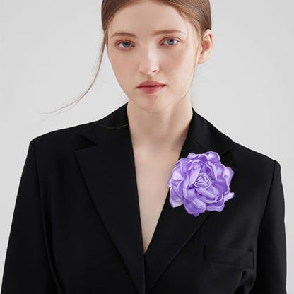 Dainty Fabric Rose Flower Large Brooch Lapel Pins Flower Brooches Pin Classic for Wedding Party Dance Banquet for Women Dress Suit Clothes Accessories Jewelry 100mm - color: Purple