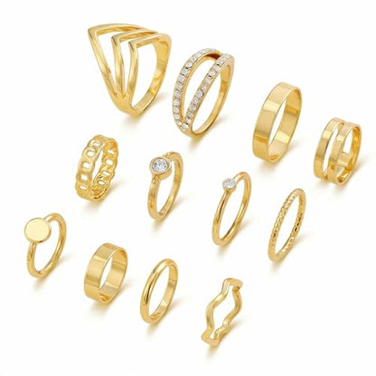 12 Pcs Gold Stackable Rings for Women,Dainty 14k Plated Gold Knuckle Ring Set with Cubic Zirconia Hypoallergenic No-Tarnish Gold Joint Rings Jewelry Gift for Women