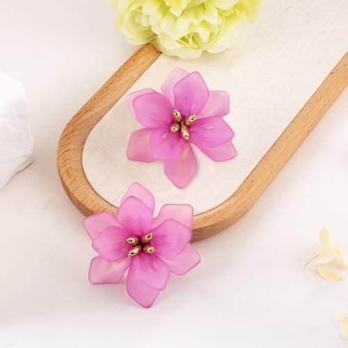 LAXPICOL Fashion Big Flower Clip On Earrings For Women Cute Lovely Acrylic Flower Earrings No piercing Earrings 2.36" - color: purple