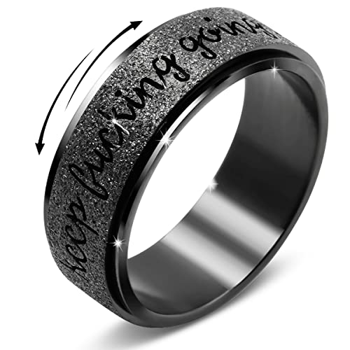 OreilleStar Titanium Stainless Steel Anxiety Ring for Women Men Fidget Spinner Ring, Size 6-12, Width 6MM, 5-Color: Rose Gold-Rainbow-Silver-Black-Blue - color: Black_keep going_8mm