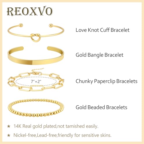 Gold Bracelets Stack Jewelry for Women Non Tarnish Waterproof | 14K Gold Plated Bangle Cuff Bracelet Set Accessories - color: Gold, style: Style A