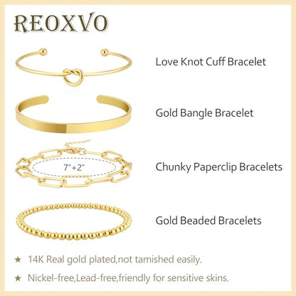 Gold Bracelets Stack Jewelry for Women Non Tarnish Waterproof | 14K Gold Plated Bangle Cuff Bracelet Set Accessories - color: Gold, style: Style A