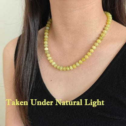 Boho Gemstone Beaded Necklace for Women – Colorful Natural Stone Choker 18K Solid Heart-Shaped Pendant, Summer Beach Jewelry - color: Lemon Jade