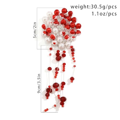Blood Red Pearls Brooches Pins for Women, Dainty White Freshwater Faux Cluster Pearls Pins Gothic Personalized Pearl Beaded Tassel Halloween Brooch