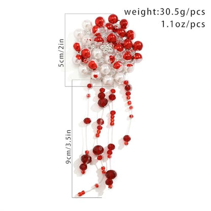 Blood Red Pearls Brooches Pins for Women, Dainty White Freshwater Faux Cluster Pearls Pins Gothic Personalized Pearl Beaded Tassel Halloween Brooch