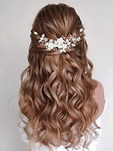 CASDRE Flower Bride Wedding Hair Vine Pearl Bridal Headpiece Leaf Hair Accessories Hair Piece for Women and Girls (A Silver) - color: A Silver