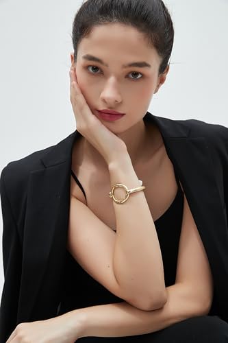 Gold Cuff Bracelet for Women Chunky Bracelet Statement Bracelet | Chunky Bangle Bracelets for Women Silver Beaded Open Bangle Stackable Stretch Bead Bracelet Boho Jewelry Gift for Wife Couple - style: Chunky Gold Bangles