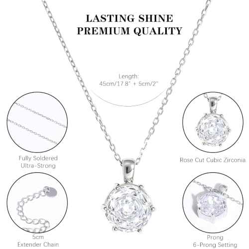 Cubic Zirconia Necklace Stainless Steel Color Change Synthetic Alexandrite/Solitaire Necklace Pendant Women - color: Round-Rose cut cz-S
