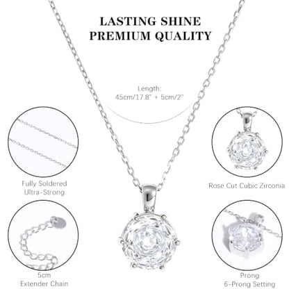 Cubic Zirconia Necklace Stainless Steel Color Change Synthetic Alexandrite/Solitaire Necklace Pendant Women - color: Round-Rose cut cz-S