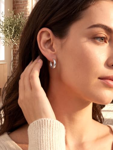 Bestyle Gold Huggies Earrings for Women Hypoallergenic 925 Sterling Silver Post Huggie Hoop Earrings Thick Lightweight Small Hoop Earrings 8/10/12/14mm - color: Silver, size: 12mm