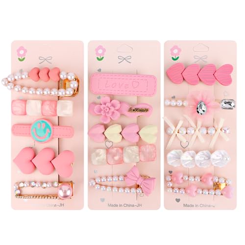 3Pack Cute kawaii Hair Clips for Girl Women 2.5 inch Cutecore Hair Accessories for Girls Decorative Pearl Hair Clips for Styling Small Metal Clip for Kids Teens Women - color: Pink 3