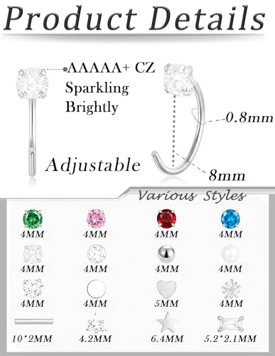 Akeoqi Stay Close Huggie Half Hoop Earrings Stainless Steel Backless Cartilage Helix Small Earring Hoops Pearl Star Heart Colourful CZ Open Huggie Piercing Sleep Friendly Poke Free Gold Silver Plated - color: Silver