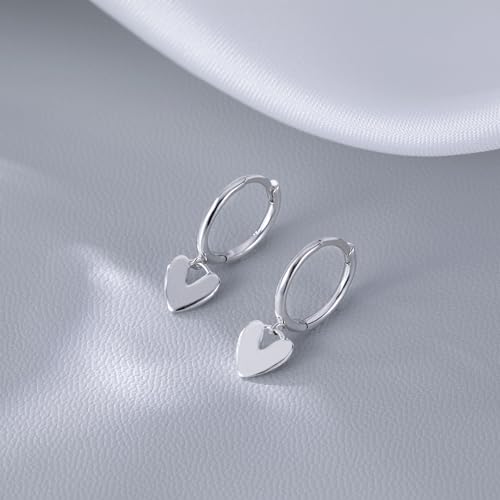 Reffeer Solid 925 Sterling Silver Small Love Heart Drop Earrings Hoop for Women Teen Girls Heart Hoop Earrings Huggie - color: A-Silver