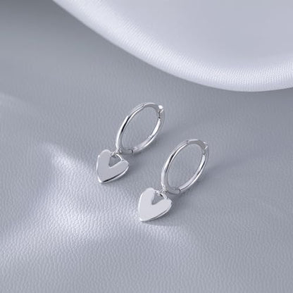 Reffeer Solid 925 Sterling Silver Small Love Heart Drop Earrings Hoop for Women Teen Girls Heart Hoop Earrings Huggie - color: A-Silver
