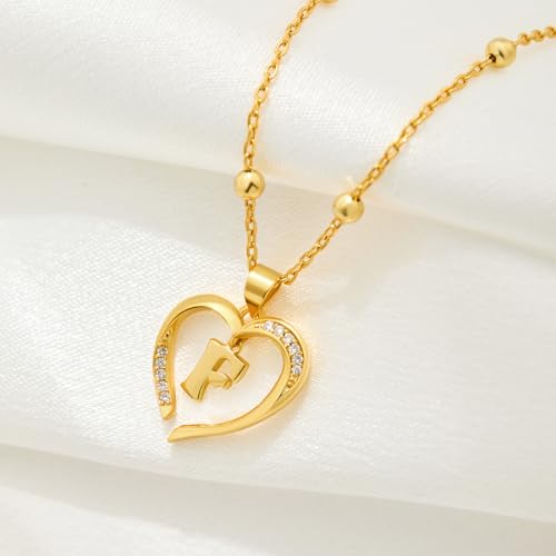 Cicy Bell Womens Heart Initial Necklace 18k Gold Plated | Personalized Letter Pendant, 17.7'' with 2'' Extender - color: Style 2-F-Gold