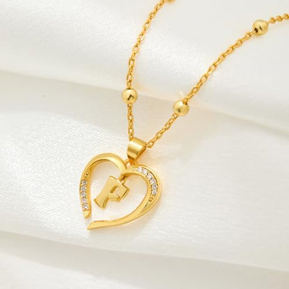 Cicy Bell Womens Heart Initial Necklace 18k Gold Plated | Personalized Letter Pendant, 17.7'' with 2'' Extender - color: Style 2-F-Gold