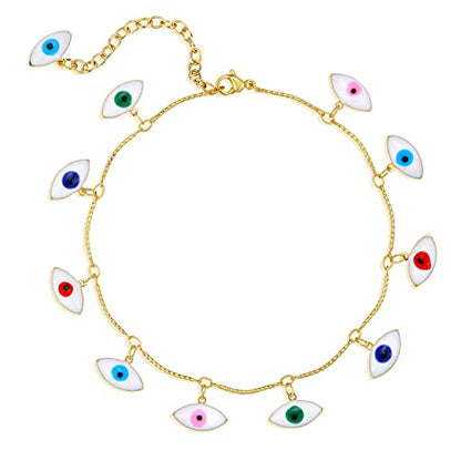 MEVECCO Anklet for Women Gold Chain 14K Gold Plated Dainty Boho Beach Summer Simple Foot Jewelry Ankle Bracelet - style: Big Evil Eye