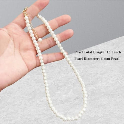 Pearl Necklace for Women, 4/6/8/10mm White Imitation Pearl Necklace, Round Faux Glass Pearl Necklace, Pearl Choker Necklace, Elegant Wedding Parties Necklace - color: Diameter of Pearl 6mm