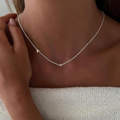 Gold Necklace for Women, Dainty Initial Necklace 14K Gold Plated Dainty Sideways Letter Necklace Personalized Gold Necklace Simple Initial Choker Necklaces for Women Trendy Jewelry Gifts - color: Silver, style: H