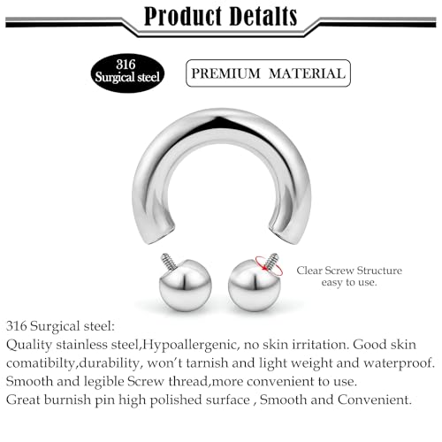 20G-00G Septum Rings horseshoes Nose Rings Hoops 316L Surgical Steel Snake Bites Lip Nipple Ring Cartilage Tragus Helix Rook Conch Daith Earrings Pa Piercing Jewelry for Women Men - style: 8G(3.0mm)-Dia:10mm