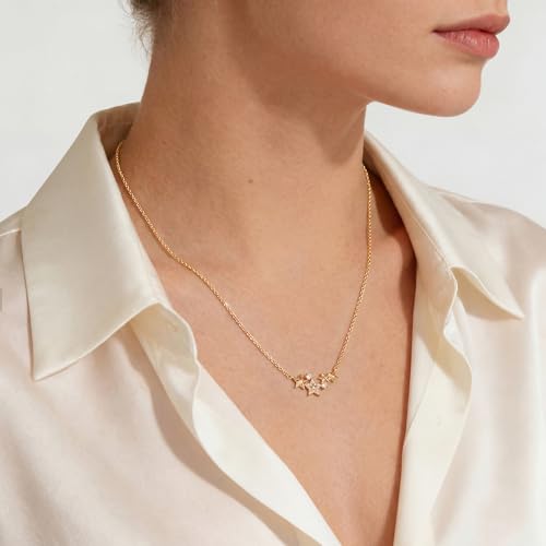 WEARON Gold Necklace for Women Gold Star Necklace 14K Gold Plated CZ Necklace Dainty Choker Charm Necklaces Hypoallergenic Trendy Jewelry for Women Gift - color: Stars