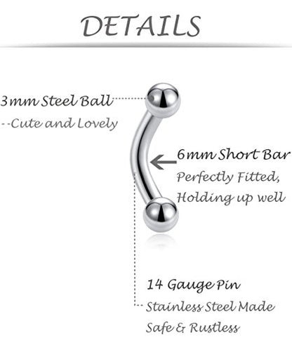 6-8-12PCS 14G 6-10mm Short Bar Tiny Heart Butterfly Evil Eye Devil Heart Snake Skull CZ Skull hand with Gem ball Stainless Steel Belly Button Rings Navel Rings for Women Barbell Eyebrow Body Piercing Jewelry - color: A1:6pcs,Short Bar Steel Ball