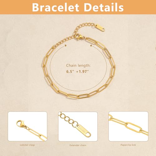 Swyabi 10 PCS Gold Plated Paperclip Bracelet Chains Bulk for Jewelry Making | 18K Stainless Steel, with Extender, No Fade, No Rust, Adjustable, for Men Women DIY, 6.5 Inch - color: 4x12mm Gold