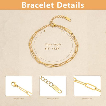 Swyabi 10 PCS Gold Silver Paperclip Bracelet Chains Bulk for Jewelry Making | 18K Stainless Steel, with Extender, No Fade, No Rust, Adjustable, for Men Women DIY, 6.5 Inch - color: 4x12mm Gold Silver