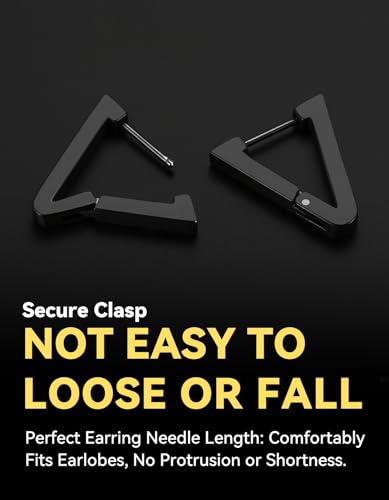 ChainsHouse Stud Earrings for Men Women,316L Stainless Steel/14K Gold/Black Plated Metal, Punk Hypoallergenic Surgical Huggie Hoop Earrings Mens Jewelry Piercing Hoop Earrings - style: A: Black-Triangle(1 Pair)