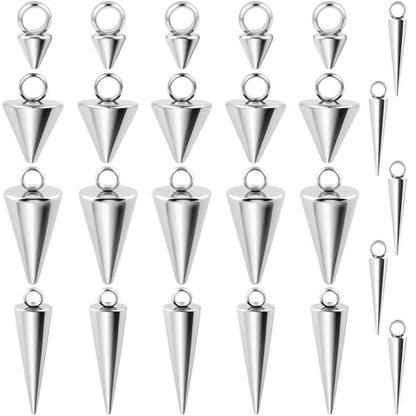 Cone Charm, Punk Style Spike Pendants with Small Hole, Glossy Gothic Dangle Cone Pendants Charm - color: Silver,Stainless Steel,25pcs,5 sizes