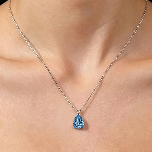 Women's Dainty Blue Teardrop CZ Pendant Necklace, 925 Silver Plated Cubic Zirconia Choker Necklace, Fashion Jewelry, Suitable for Party, Wedding, Daily Wear, Thoughtful Gift for Women