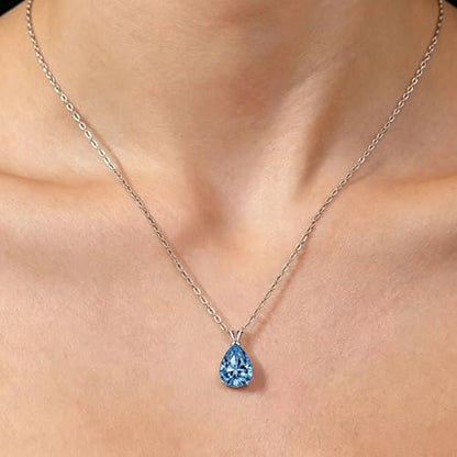 Women's Dainty Blue Teardrop CZ Pendant Necklace, 925 Silver Plated Cubic Zirconia Choker Necklace, Fashion Jewelry, Suitable for Party, Wedding, Daily Wear, Thoughtful Gift for Women