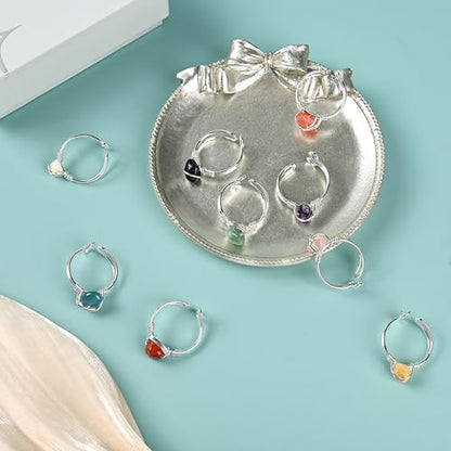 9 PCS Healing Crystal Ring, Adjustable Wire Wrapped Rings Irregular Gemstone Rings Set for Women - color: Silver-Style B