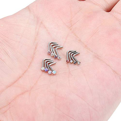 18G 20G 22G Nose Rings Studs 316L Surgical Steel Straight Screw L Shaped Nose Studs for Women Men CZ Opal Size 1.5mm 2mm 2.5mm 3mm - color: 18G-L Shape-Opal/CZ 2mm