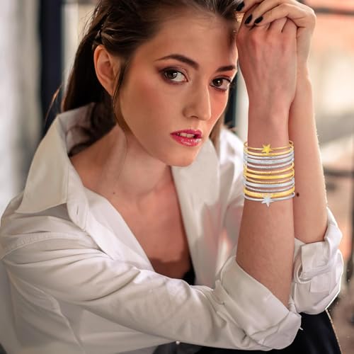 YBMYCM 10Pcs Gold-plated Bangle Bracelet Set for Women Multi Layer Stackable Wide Bangles Indian Chunky Bangle Bracelets Ethnic Glossy Textured Bracelets Wedding Outfit Jewelry - style: 12pcs-G-Silver
