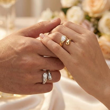 Non Tarnish Gold Chunky Rings for Women, 14K Gold Plated Statement Dome Rings Stacking Silver, Adjustable Mens Eternity Wedding Band Mixed Metal Jewelry Size 3-13 - color: Silver & Gold, size: 8, style: Diamond Love Bands(2 Pcs)