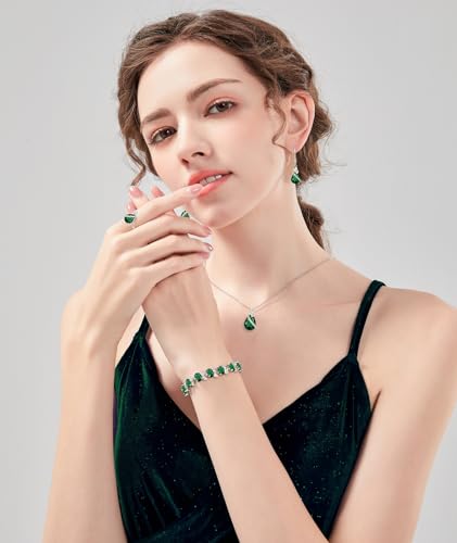 LMXXVJ Jewelry Set for Women,Teardrop Cubic Zirconia Necklace Earrings Adjustable Ring Bracelet Jewelry Set Formal Jewelry Gift - color: SYSD-White Gold-Green