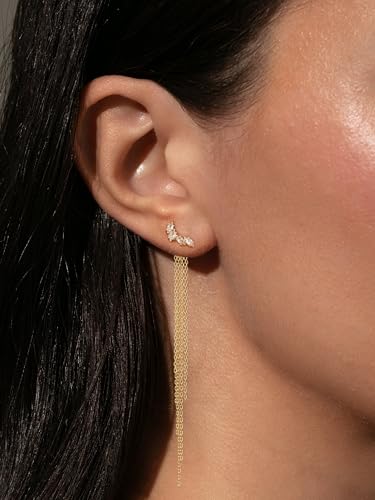 Robaice Long Gold Dangle Earrings for Women, 14K Plated Tassel Earring | Gold Chain Dangling Earrings, Trendy Drop Prom Earring, Lightweight Statement Party Jewelry, Gift for Women - style: F-cz dangle drop tassel