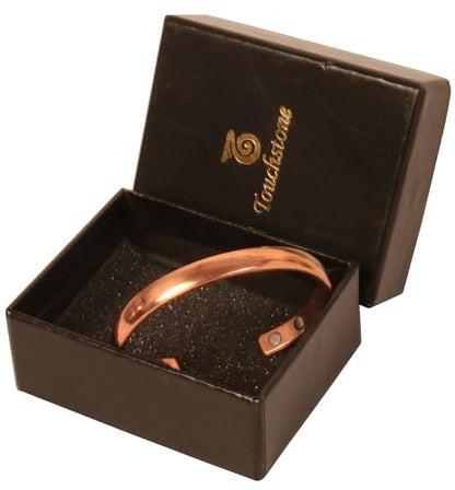 Touchstone Indian Handcrafted Pretty Tapered Pattern Triple Magnet Hand Forged With Solid And High Gauge Minimalistic Elegance Pure Copper Bracelet In Natural Tone. - style: Convex Plain 3