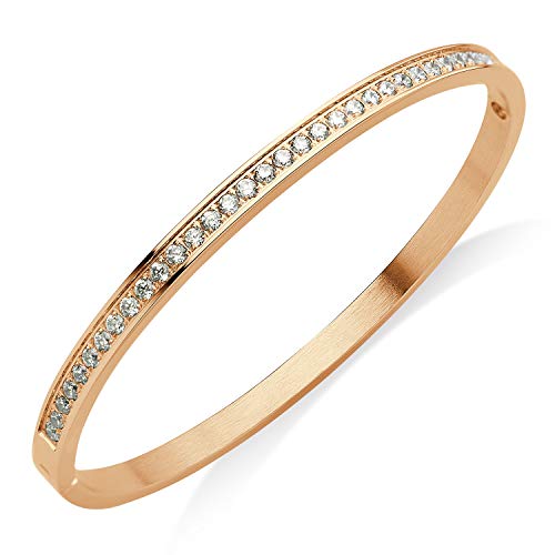 555Jewelry Womens Stainless Steel Fashion Cuff Hinged Lock Bangle Bracelet - color: Pink Rose Gold