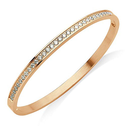 555Jewelry Womens Stainless Steel Fashion Cuff Hinged Lock Bangle Bracelet - color: Pink Rose Gold