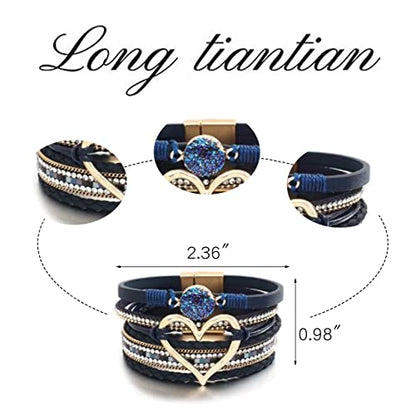 Long tiantian Boho Leather Wrap Bracelets Gifts Trendy Stuff Layered Bangles Bracelets for Women Modern Stackable Infinity Bracelets Bohemian Jewelry Gifts for Women Birthday Gifts - color: A2:Bangle Bracelets(blue)