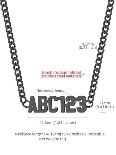 GoldChic JEWELRY Name Necklace Personalized for Men, Womens Custom Name Plate Chain, Stainless Steel Customized Old English Nameplate Choker with Curb Chains Custom, 16 inches to 30 inches - color: Curb Chain 4 mm-Black(Small Pendant)