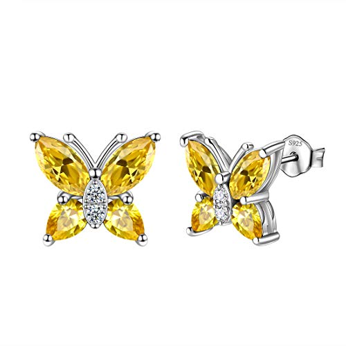 Butterfly Birthstone Stud Earrings - Women 925 Sterling Silver Butterflies Birthstone Stud Earrings Birthday Gift for Women - color: K.November