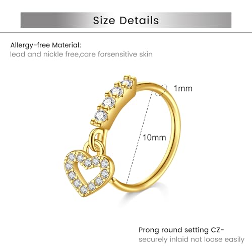 Briana Williams 18G 20G Nose Rings for Women Nose Piercings Nose Rings Hoops Nose Studs Surgical Steel Nose Ring Silver Gold Nose Piercing Jewelry - color: D1 -18g, gold