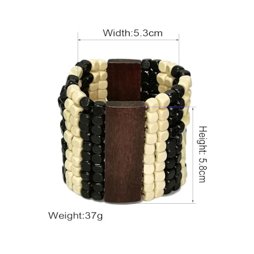 Caiyao Bohemian Wooden Beaded Stretch Bracelet Wide Chunky Bangle Beads Jewelry Wood Elastic Wristband for Women-Brown - style: 00A