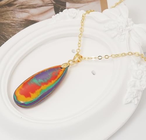Stone Necklaces for Women Teardrop Gemstone Pendant Necklace Natural Stone Chain Necklaces - color: Flower Gold